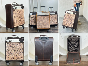 2026 New Premium Hand Tooled Cowhide Leather Luggage Bag Hot Sale Floral Design Western Genuine Leather Travel Big Size Suitcase - Product Image 3