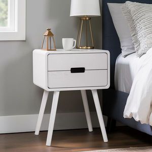 Comodino in Legno Massello con Cassetto e Gambe per Camera da Letto e Soggiorno, Elegante Tavolino Laterale - Product Image 1