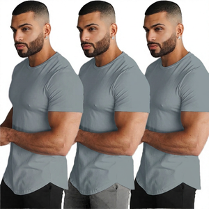 T-shirt pour homme à manches courtes, coupe ajustée, col rond, couleur unie, jersey décontracté en coton respirant, longueur normale, blanc, noir, rouge - Product Image 2