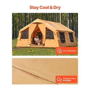 Tenda Gonfiabile per 8-12 Persone, Facile da Montare, con Pompa Manuale, 4 Stagioni, Lusso Glamping, 2 Lucernari, Materiale con Pali ad Aria per Campeggio - Product Image 5