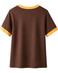 Brown Women Lounge Set Contrast <b>Trim</b> Short Sleeve T Shirt And Shorts Summer Two Piece Outfit Soft Breathable Cotton Blend Set - Product Image 6