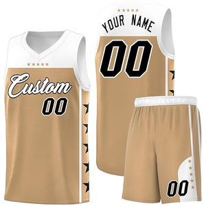 ชุดบาสเก็ตบอลแบบกำหนดเอง เสื้อและกางเกงขาสั้นแบบกลับด้านได้ ผลิตจากโพลีเอสเตอร์ 100% คอวี ตัดเย็บตามสั่ง พร้อมโลโก้ ชื่อ และหมายเลข สำหรับสโมสร ชมรม หรือทีมกีฬา - Product Image 1