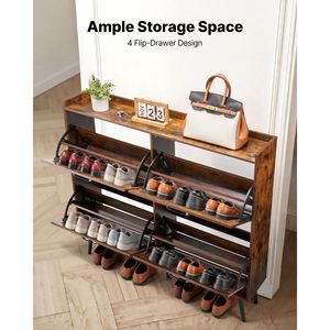 Zapatero de 4 cajones estilo rústico con dispositivo antivuelco, patas de madera independientes y cajones abatibles para almacenamiento de zapatos. - Product Image 3