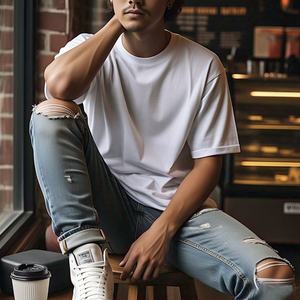 T-shirt homme personnalisé 300gsm Streetwear Chemise à col rond surdimensionné T-shirt ample en coton 100% coton pour hommes coupe ample - Product Image 2