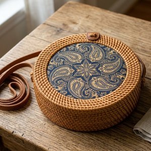 Bolso Redondo de Ratán Tejido a Mano para Mujer, Bolso Bandolera Natural para Vacaciones en la Playa y Moda Casual, Bolso Ecológico - Product Image 2
