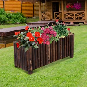 39\" X 16\" X 16\" Large Size Wooden Raised Garden Planter Box Flower <b>Vegetables</b> Herb <b>Stand</b> 4 Drainage Holes Rustic Column Edge - Product Image 2