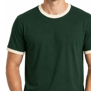 T-shirt Ringer Homme Très Demandé Bicolore Vert Forêt avec Bordure Contrastante Manches Courtes Coupe Slim Décontracté Uni - Product Image 3