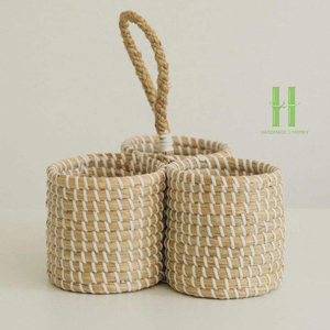 TOP SELLER Eco-Friendly Seagrass Wicker <b>Kitchen</b> Utensil Holder Maddy <b>Caddy</b> Basket Organizer for Dining Table and Countertop - Product Image 2