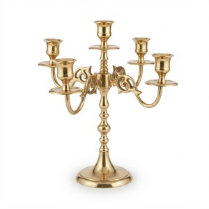 5 Arms <b>Brass</b> Candelabra Gold Metal <b>Candlestick</b> <b>Holder</b> Bulk Wholesale for Luxury Wedding Table Centerpiece and Romantic Events - Product Image 1