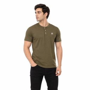 เสื้อยืดคอกลมผู้ชายแบบมีกระดุม แบรนด์ Custom Button Henley ผ้าฝ้ายพรีเมียม สไตล์ลำลอง เรียบง่าย เหมาะสำหรับฤดูร้อน รับผลิตแบบ OEM ODM ขายส่งจากผู้ผลิตในสหรัฐอเมริกา - Product Image 2