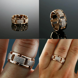 Anillo de compromiso y boda de moissanita de corte redondo, plata de ley 925, engaste pavé, estilo Iced Out, anillo ancho de lujo para él - Product Image 6