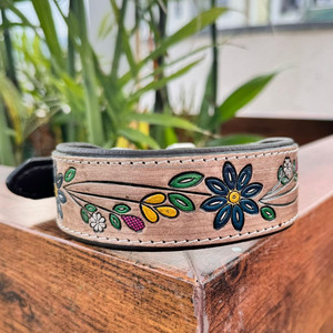 Nouveau collier de chien en cuir sculpté à la main formation florale collier de chiot rembourré haute qualité en cuir véritable colliers de chien confortables - Product Image 2