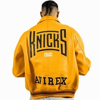 Veste en cuir orange des Knicks de New York pour hommes, streetwear urbain, veste bomber varsity, vêtements d'extérieur de haute qualité pour équipe de basket-ball