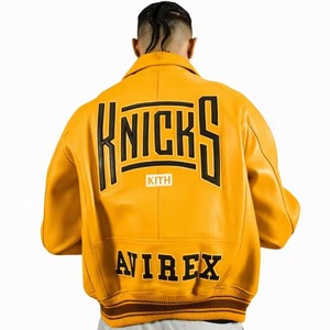 Chaqueta de Cuero Naranja de los New York Knicks para Hombre, Estilo Urbano, Chaqueta Bomber Universitaria, Ropa Deportiva Premium del Equipo de Baloncesto - Product Image 4