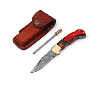 Traditional Artisan Damascus <b>Steel</b> Folding Knives with Curved Pocket Blade Decorative Bone Grip and Lockback Design for <b>Outdoor</b> - Product Image 5