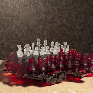 Juego de Ajedrez Artístico de Resina de Alta Calidad, Piezas Rojas y Blancas, Tablero con Diseño Irregular, Artesanía de Fundición, Tablero de Ajedrez Coleccionable Decorativo - Product Image 4