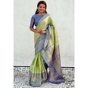 Green Kanjivaram Soft Tissue Silk Leheriya Traditional Zari Woven Saree <b>Indian</b> & <b>Pakistani</b> <b>Clothing</b> - Product Image 4