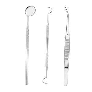 Kit de 3 pièces en acier inoxydable pour le nettoyage dentaire : gratte-tartre, pince dentaire et miroir buccal pour cabinet dentaire, usage domestique et soins dentaires pour animaux de compagnie - Product Image 1