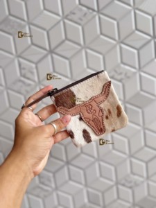Monedero de piel de vaca con pelo en piel de vaca, bolso de mano de cuero con estilo, bolso de mano de cuero de estilo occidental - Product Image 2