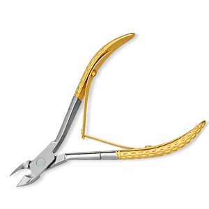 Pince à cuticules professionnelle en acier inoxydable avec manche doré de qualité supérieure, outil de salon durable, lames courbées - Product Image 1
