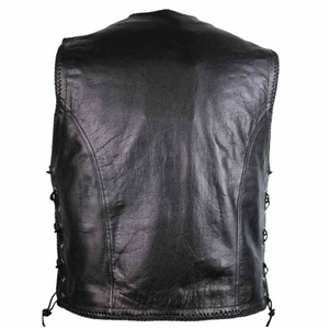 Wholesale Custom Real Leather Club <b>Vest</b> - High-Quality Men's Sleeveless <b>Jacket</b> with Braided Edge Detail - Product Image 3