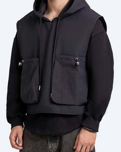 Men’s Layered <b>Utility</b> Hoodie <b>Vest</b> Sweatshirt Streetwear Multi Pocket Sleeveless Hoodie for Men Urban Tactical Hoodie - Product Image 5