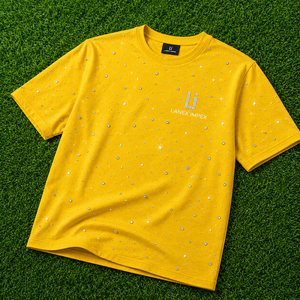 T-shirt personnalisé jaune à strass pour homme, coupe oversize, streetwear décontracté, manches courtes, col rond, motif graphique scintillant, vêtement de mode - Product Image 6