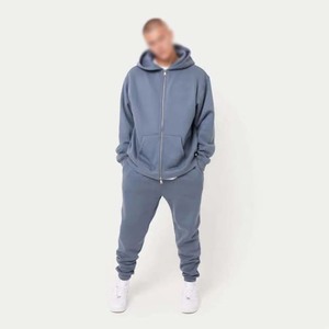 Sudadera con Capucha Azul para Hombre, Corte Holgado, Color Sólido, Diseño con Bolsillos, Ropa Casual de Otoño, Tejido de Felpa, 100% Algodón - Product Image 2