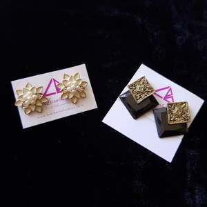 Combo 20-18K Gold Plated Designer Pearl & Black Zircon Stud Earrings - Product Image 1