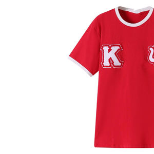 Camisetas B2B personalizadas con letras bordadas en chenilla, 100% algodón, transpirables, de manga corta, corte regular para hombre, estilo griego. - Product Image 3