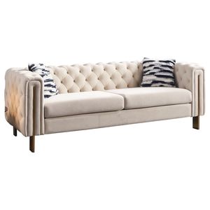 Divano Chesterfield Moderno Trapuntato in Velluto Crema 84,25 W per Soggiorno - Product Image 4
