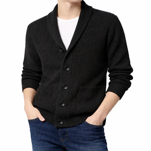 Cardigan en maille épaisse pour homme, col châle uni, col en V boutonné, respirant, collection automne, fabricant ODM Ha Nam - Product Image 1