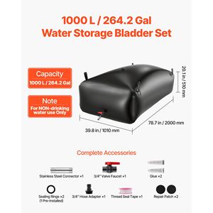 Sacca Pieghevole per Stoccaggio Acqua da 264,2 Galloni, in PVC 1000D, Resistente all'Usura e Impermeabile, Capacità 2L per Campeggio - Product Image 2