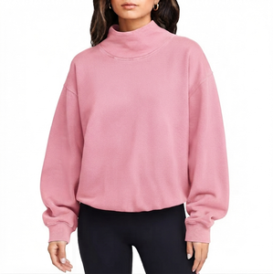 Sweat-shirt oversize à col montant pour femme, style confortable, en mélange de coton doux, à manches longues, pull tendance pour tous les jours - Product Image 1