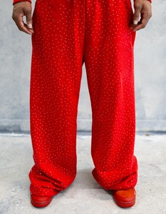 Pantalones Personalizados de Alta Calidad con Doble Cintura, Perlas y Pedrería, 100% Algodón Terry, Estilo Holgado con Perlas - Product Image 4