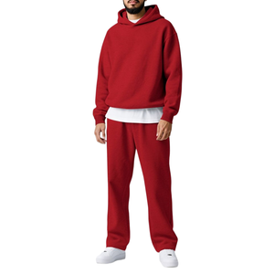 Ensemble de survêtement décontracté 2 pièces pour homme, personnalisé, en polyester et coton de haute qualité, comprenant un sweat à capuche oversize et un pantalon de survêtement, délavé à l'acide, couleur unie - Product Image 1