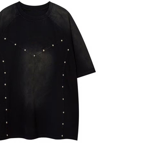 Vintage Men's Acid Wash Jersey T-Shirt 100% Cotton Quick Dry Anti-shrink Short Sleeve Puff Printing Front <b>Rhinestones</b> - Product Image 4