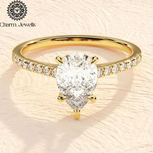Bague de fiançailles et d'éternité classique pour femme Charm_Jewells en argent plaqué or rose avec moissanite taille coussin et sertissage à griffes IGI - Product Image 1