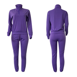 Women Plus Size Solid Color Half-<b>Zip</b> Tracksuit Set With Side Pockets Drawstring Closure Full Length Sweatpants Casual Wear - Product Image 5