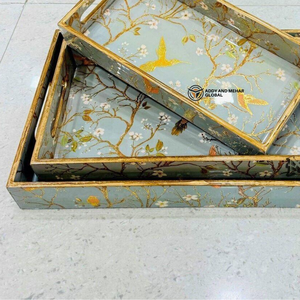 ชุดถาด MDF รูปหกเหลี่ยมตกแต่ง พร้อมเคลือบเงาแบบกระดาษเคลือบเงา ลายดอกไม้และนกสไตล์วินเทจ สำหรับจัดเก็บ - Product Image 5