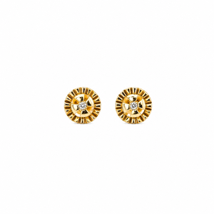 18K Solid Gold Diamond Cut Floral <b>Stud</b> <b>Earrings</b> for Women High Polish Traditional Daily Wear Party <b>Fine</b> Jewelry Gift - Product Image 2