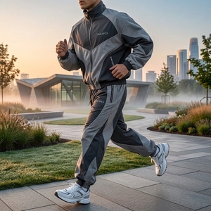 Men's Winter Solid Grey <b>Black</b> <b>Windbreaker</b> Tracksuit Set Lightweight Jacket Jogger Pants Streetwear Sportswear Two Piece Outfits - Product Image 5
