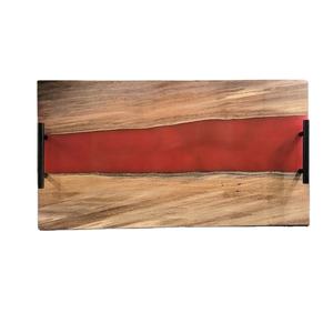 Plateau de service design en résine de bois de meilleure qualité avec poignées métalliques de style classique Nuances en bois naturel - Product Image 5