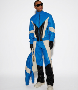 Ensemble de survêtement de luxe en cuir véritable et cuir PU épais, coupe-vent et écologique, avec veste à capuche en cuir - Product Image 1