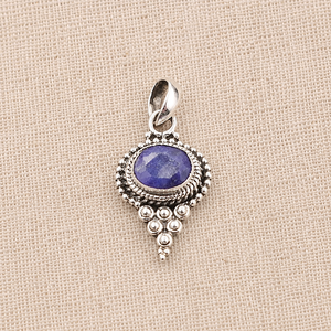 Collier pendentif vintage en argent sterling 925 avec saphir bleu ovale serti clos, plaqué or rose et or jaune, bijoux faits à la main pour - Product Image 6