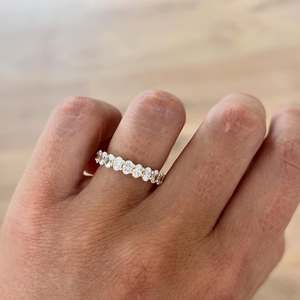 Premium Bespoke Platinum 950 Moissanite Oval Prong Setting Eternity Wedding Band <b>Ring</b> Custom Made Wholesale High Quality Fine - Product Image 3