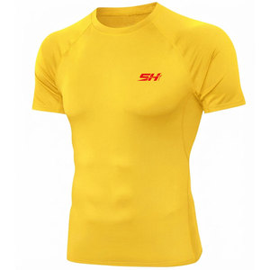 Camiseta de Compresión para Hombre de Color Amarillo Brillante con Logotipo de Diseño Personalizado, Costuras Planas, Protección UV, Precio Bajo - Product Image 1