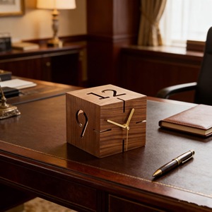 Wooden Cube Shape <b>Table</b> <b>Clock</b> For Elegant Modern Home Decor Desk <b>Clock</b> Bedroom Office Side <b>Table</b> And Luxury Decorative Accent - Product Image 5