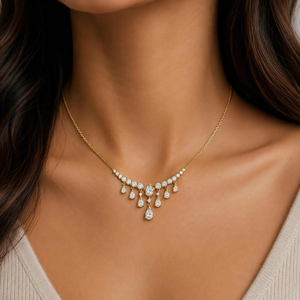 Luxury Women's 14K Gold Plated Moissanite <b>Statement</b> <b>Necklace</b> Pear Cut Diamond Claw Setting Chain Wedding Jewelry - Product Image 4