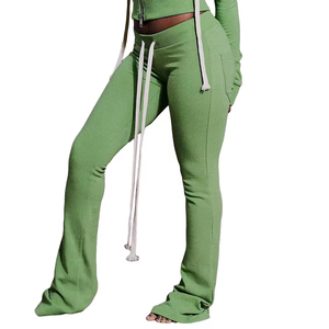 Flared Skinny Streetwear Sweatpants Women Mid Waist <b>Elastic</b> Waist Stretch Fabric Winter <b>Lace</b> Casual Wear Trousers - Product Image 4